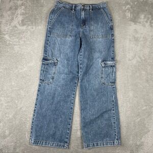 Hidden Jeans Cargo Pants Womens 28 (29x31) Blue Wide Leg Baggy Utility Denim